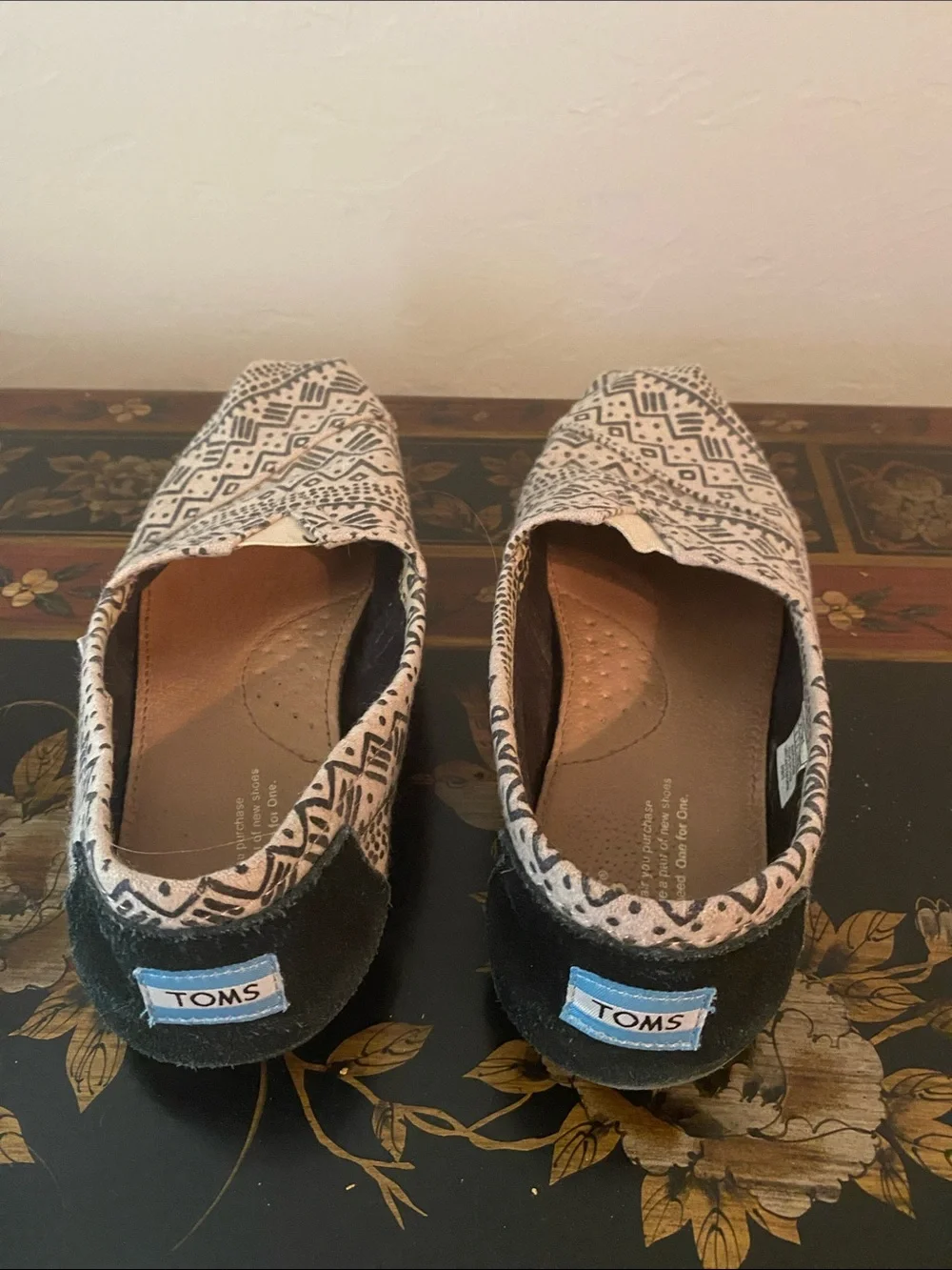 TOMS Aztec Slip-On Loafers in Black & Cream